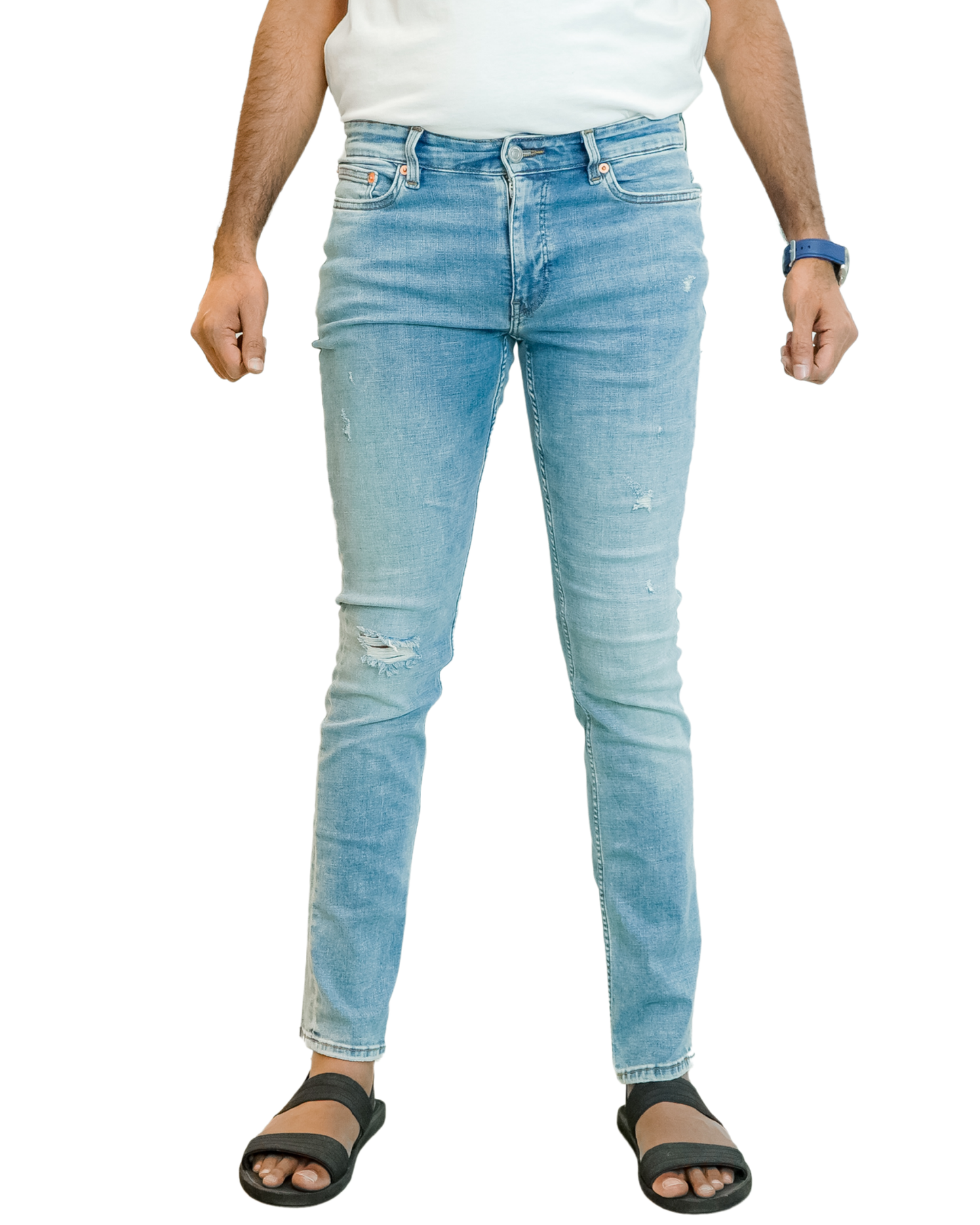 ONLY Men’s Slim Fit Light Blue Jeans - Patched