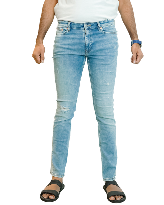 ONLY Men’s Slim Fit Light Blue Jeans - Patched